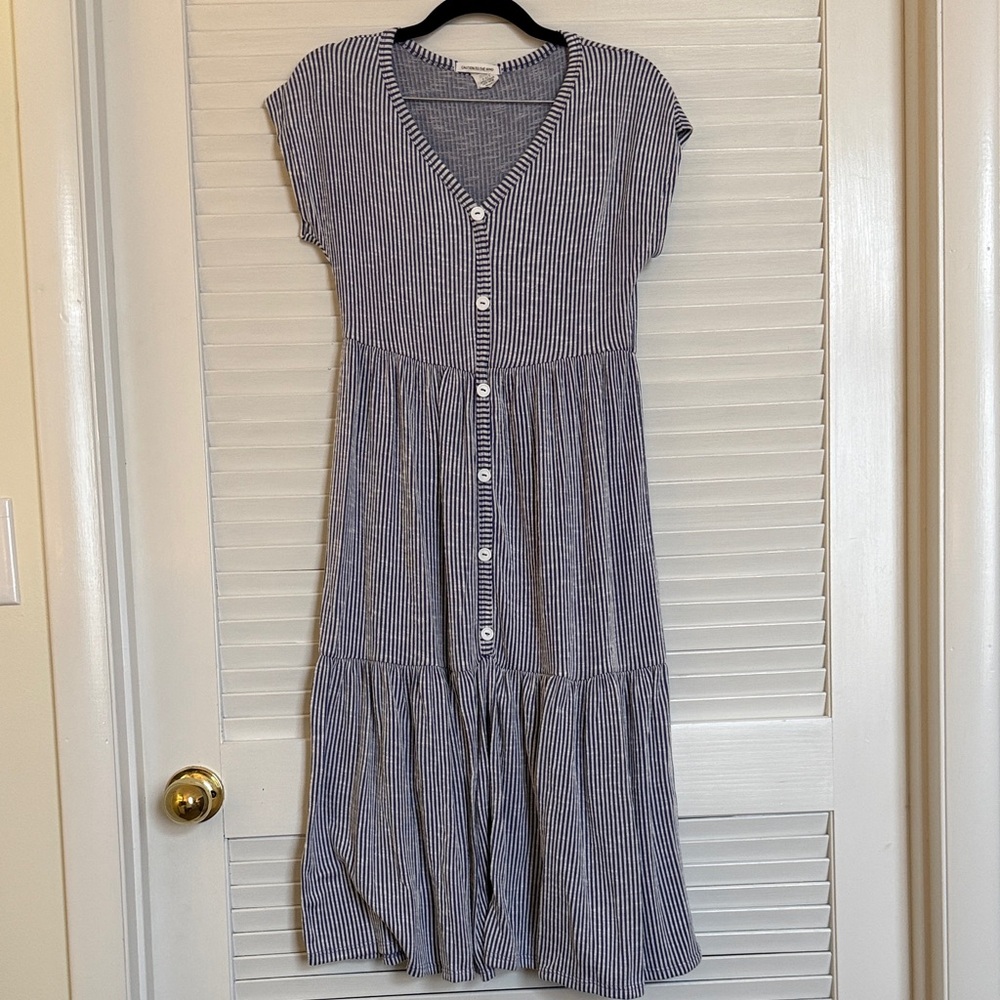 Caution To The Wind Navy Striped Midi Dress